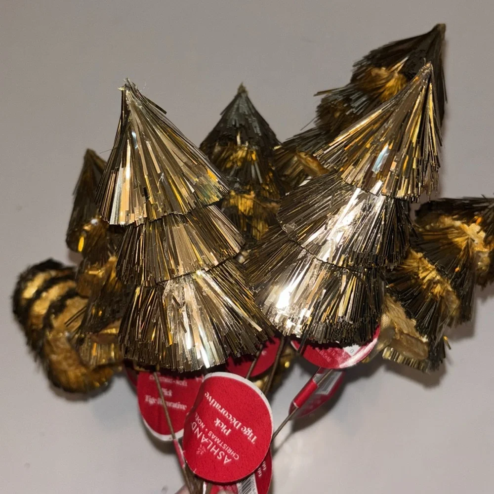 Gold Tinsel Tree Picks Set of 18 Gold Christmas Trees Pics Gold Tinsel Floral